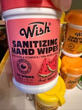 Wish Sanitizing Hand Wipes Keychain - Pink, Yellow, Orange, Green (4) count